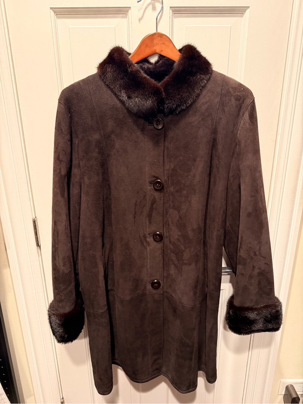 Women's Dark Brown Shearing Coat with Fur Trim “Dubljonka”